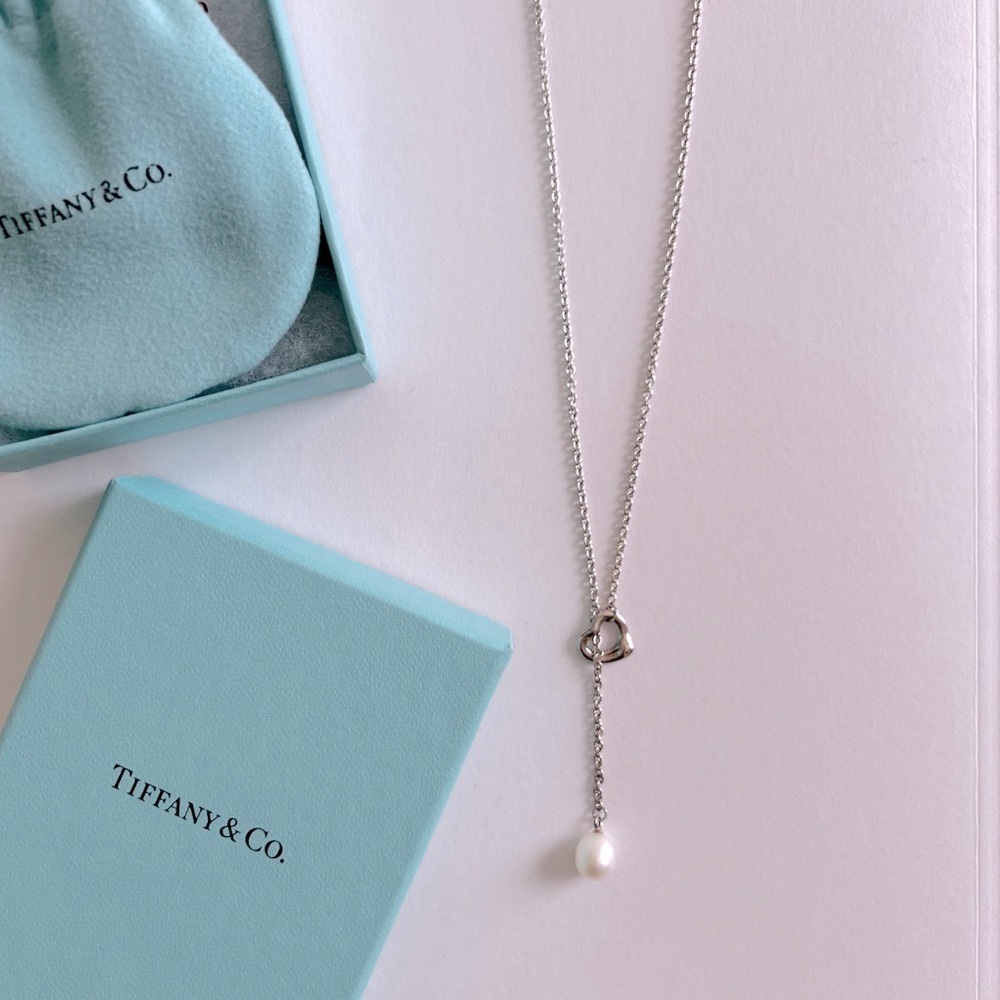 Tiffany Elsa Peretti Open Heart Lariat Pearl Necklace - Picture 3 of 6